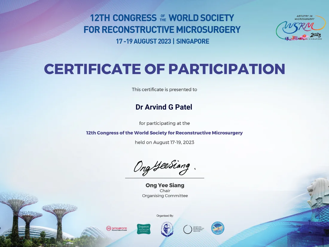 Certificate awarded to Dr. Arvind G. Patel